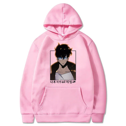 Solo Leveling: Hoodie Sung Jin Woo Printed Hooded Streetwears Winter Warm Fleece Sweatshirt Plus Size Pullover