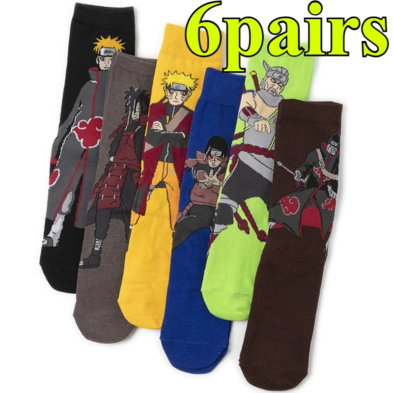 Naruto: 6 pairs of anime socks, anti slip grip socks, fitness Pilates hiking socks, bicycle socks, women's socks, back to school season