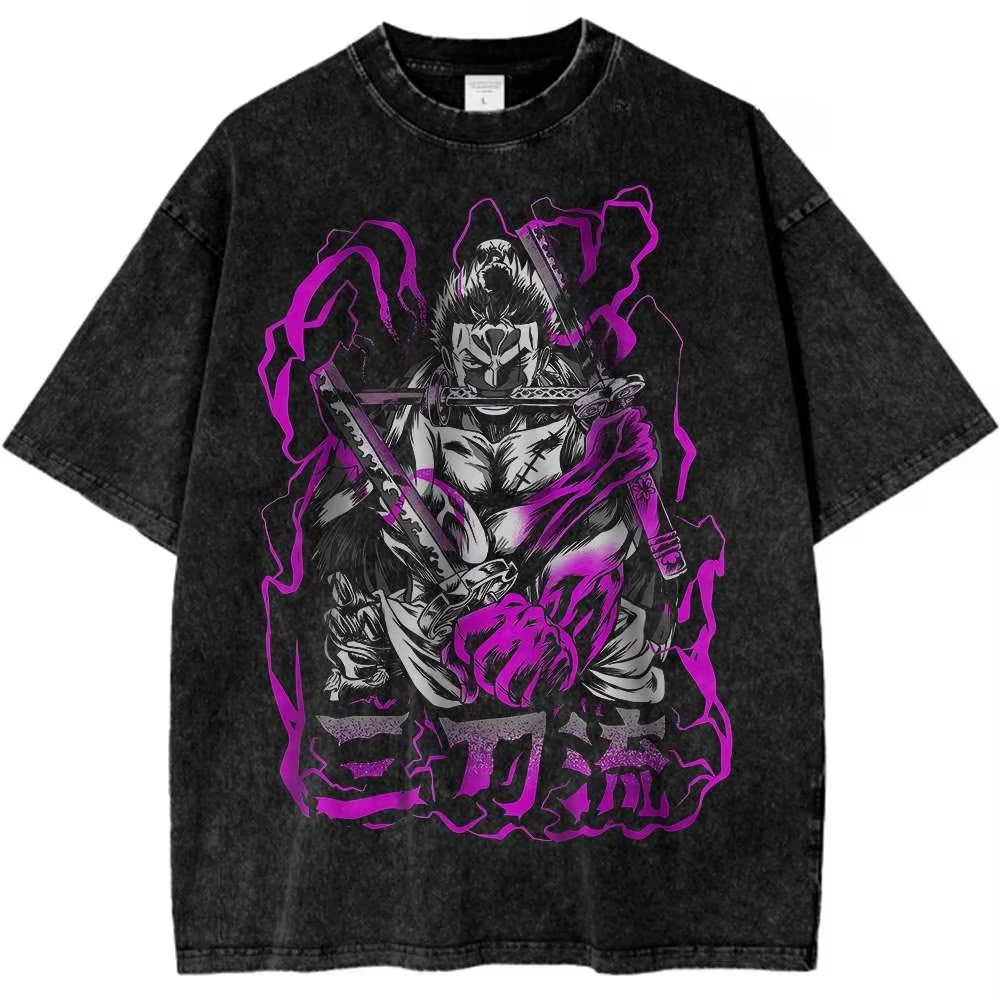 One Piece:  Roronoa Zoro Shirt Anime Retro T-Shirt Illustration Pattern Street Harajuku Summer 2025 New Comfortable Cotton