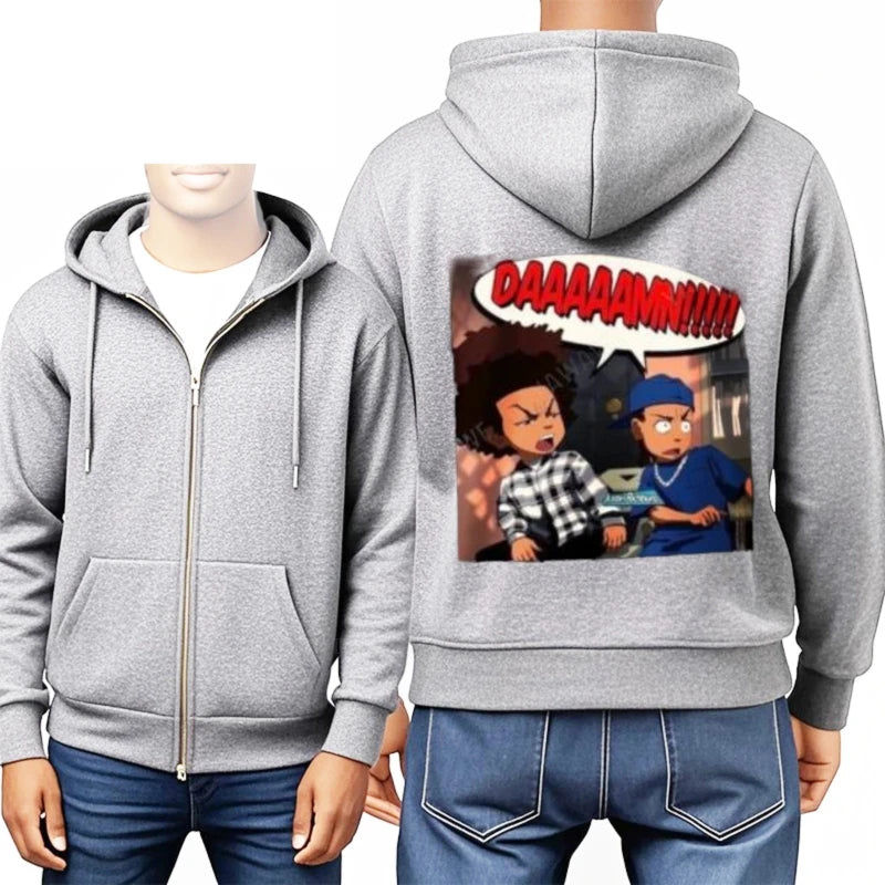 The Boondocks: DAMN Meme Huey X Riley Freeman Hoody Sweatshirts Oversized Zippers Graphics Zipper Mens Tall