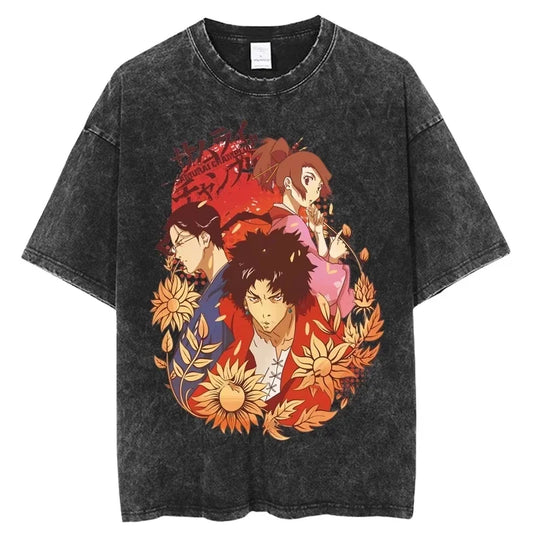 Samurai Champloo: Clothing Pure Cotton Short-Sleeved Tees Anime Graphic T-Shirt Vintage Washed Oversized T-Shirts