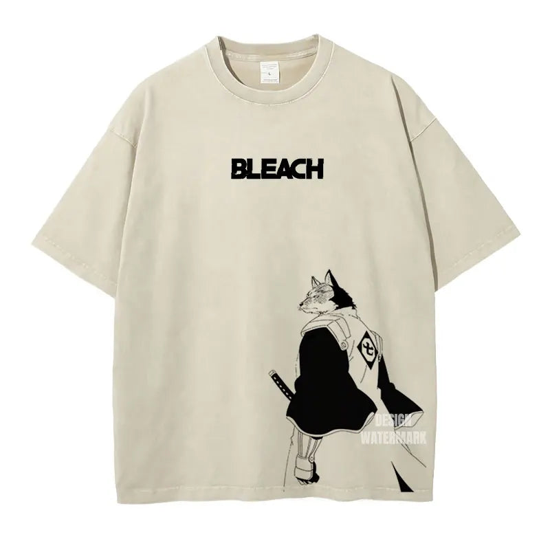 Bleach: Zaraki Kenpachi T Shirts Oversized Vintage Washed  T-shirt Manga Kurosaki Ichigo T Shirt Renji Uryuu Tops Tees Man