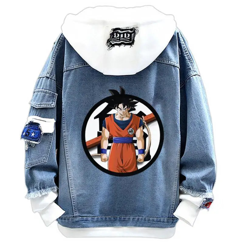 Dragon Ball: Vegeta Son Goku Gogeta Fashionable patchwork loose hooded spring and autumn denim jacket for boys handsome outfit