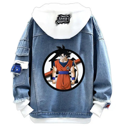 Dragon Ball: Vegeta Son Goku Gogeta Fashionable patchwork loose hooded spring and autumn denim jacket for boys handsome outfit