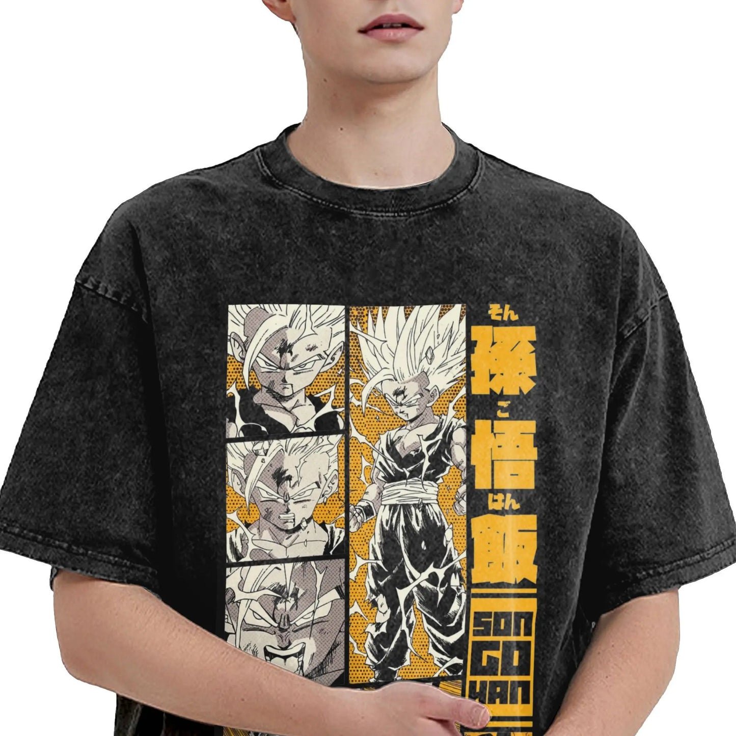 Dragon Ball : Son Gohan Manga DBZ Vintage Washed T Shirt  100% Cotton Clothes Leisure Round Collar Tee Shirt Plus Size T-Shirts