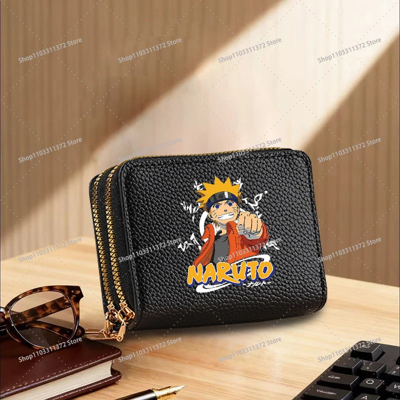 Naruto: Leather Wallet Cute Cartoon Printed Bags Fashion Zipper Short Coin Purse Multi-slot Bank Card Storage Bag Birthday Gift