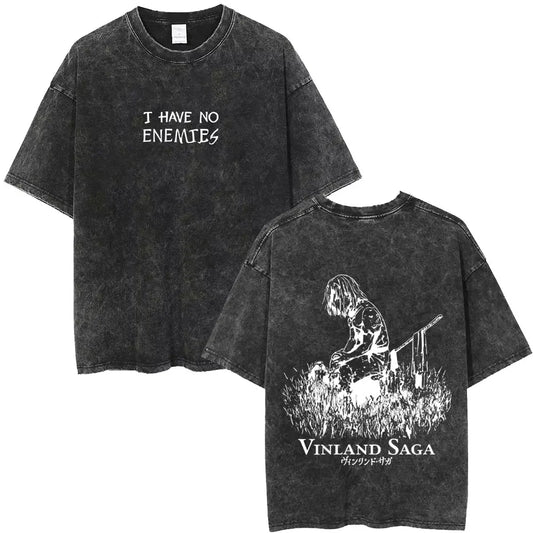 Vinland Saga :Thorfinn I Have No Enemies Vintage Washed T Shirt Men's Women Manga Casual Oversized T-shirts Male Streetwear