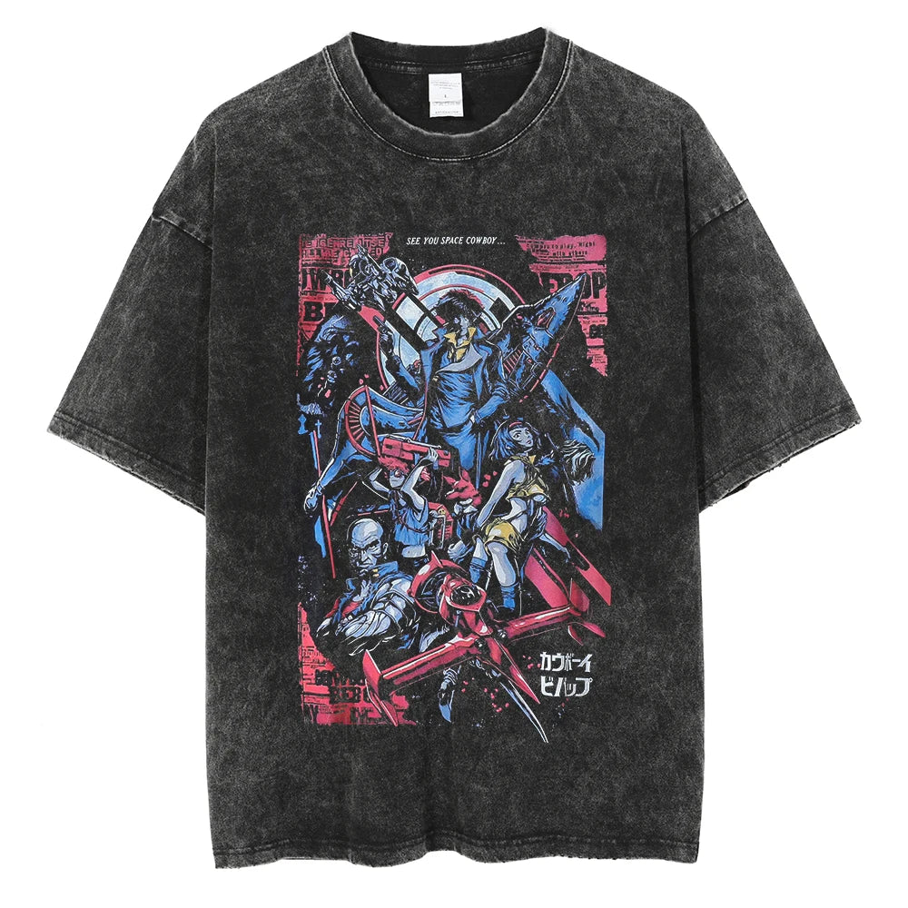 Cowboy Bebop: Graphic Printed T-shirt Men Women Classic Loose Tshirts Harajuku Male Washed Cotton Manga T Shirt