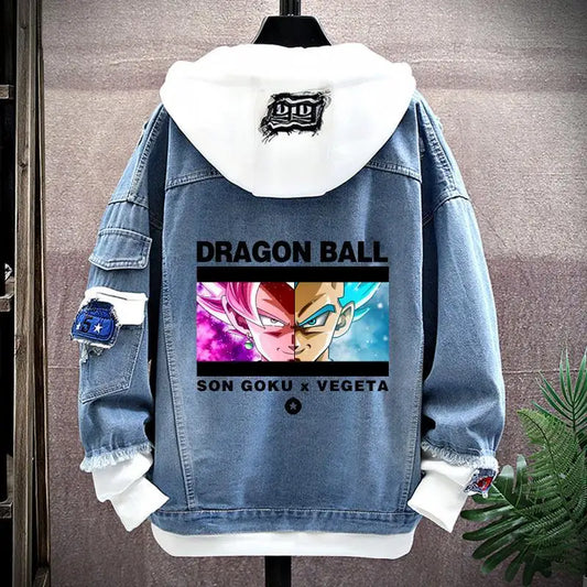 Dragon Ball: Vegeta Son Goku Gogeta Fashionable patchwork loose hooded spring and autumn denim jacket for boys handsome outfit
