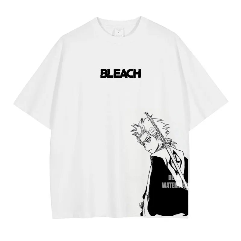 Bleach: Zaraki Kenpachi T Shirts Oversized Vintage Washed  T-shirt Manga Kurosaki Ichigo T Shirt Renji Uryuu Tops Tees Man