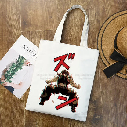 Baki Handbags Canvas The Grappler Anime Tote Bag Shopping Travel Eco Reusable Baki Hanma Shoulder Yujiro Hanma Shopper Bags
