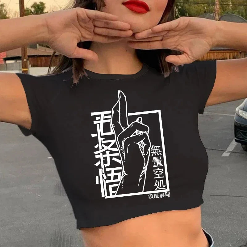 Jujutsu Kaisen: T Shirt Gojo Satoru Tops Yuji Itadori Cropped Tees T-shirt