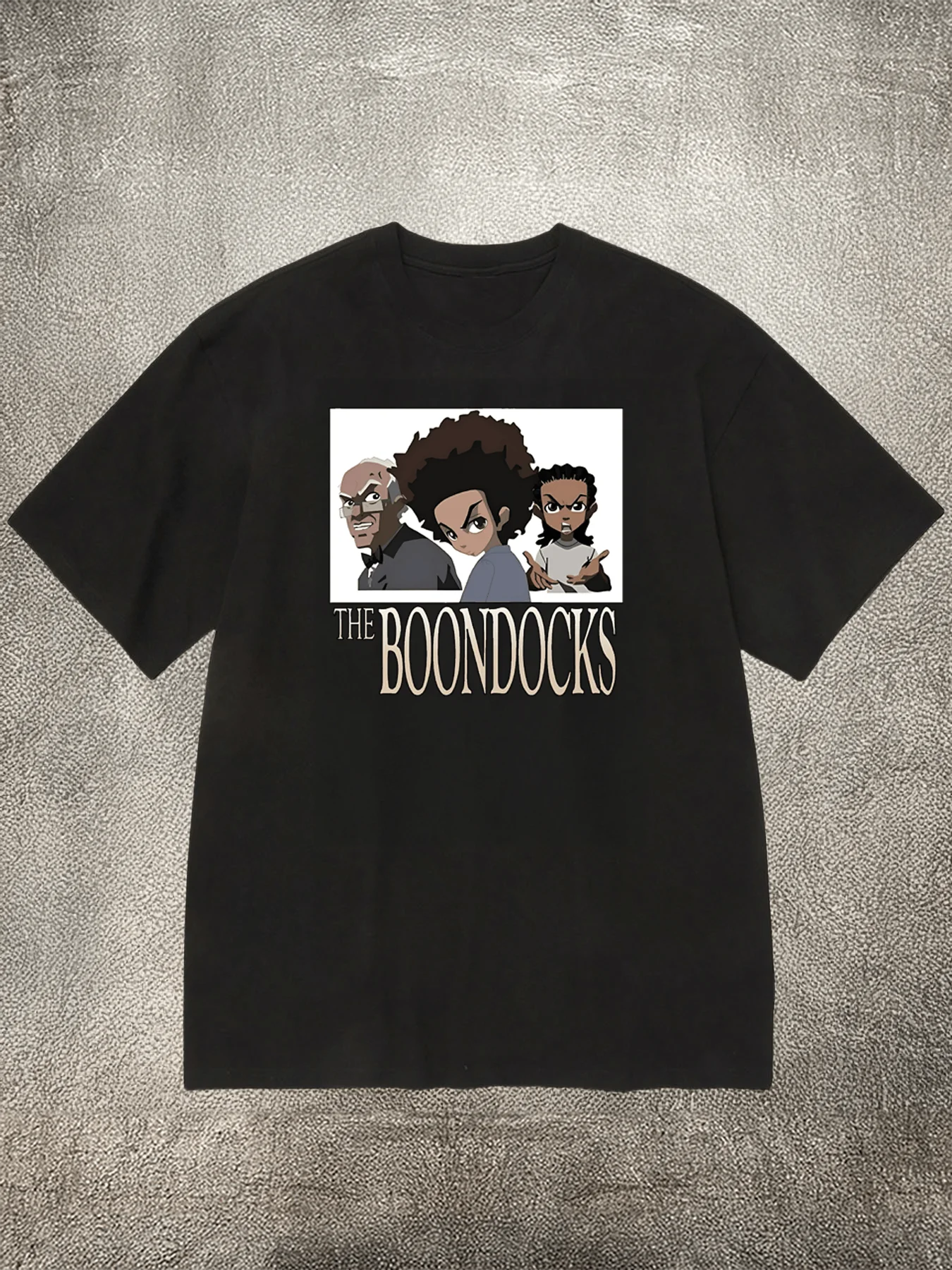 The BoondocksBlack 200g Cotton Crew - Neck Short - Sleeve T - Shirt with Characters Heat - Transfer Print