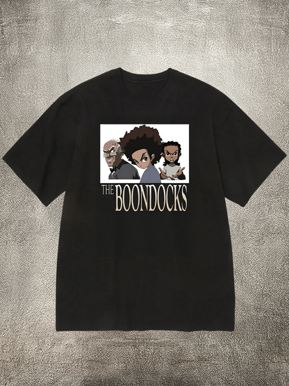 The BoondocksBlack 200g Cotton Crew - Neck Short - Sleeve T - Shirt with Characters Heat - Transfer Print