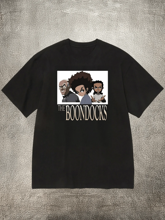 The BoondocksBlack 200g Cotton Crew - Neck Short - Sleeve T - Shirt with Characters Heat - Transfer Print