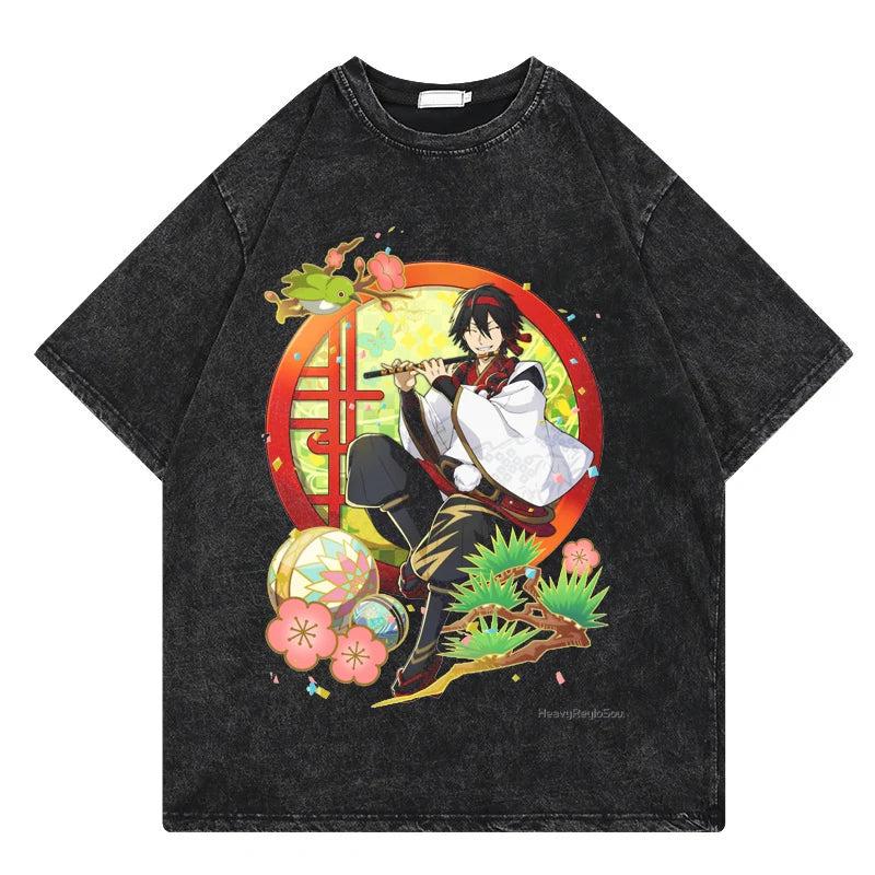 Bungo Stray Dogs: Vintage Washed Tshirt Loose Y2k Streetwear Print Casual 100% Cotton Harajuku Cool Tops Tees For Men Women