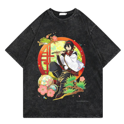 Bungo Stray Dogs: Vintage Washed Tshirt Loose Y2k Streetwear Print Casual 100% Cotton Harajuku Cool Tops Tees For Men Women
