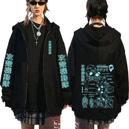Ghost in The Shell: Tachikoma Anatomy Graphic Zipper Hoodie Men Women Y2k Cartoon Manga Zip Up Hoodies Male Fashion Jacket