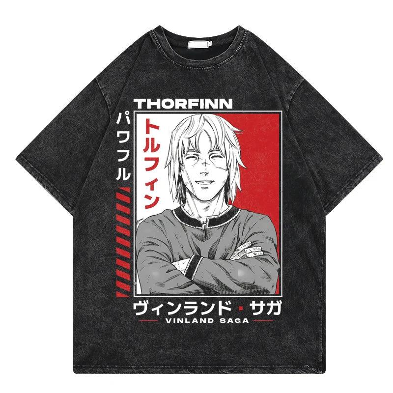 Vinland Saga: Vintage Washed Tshirt Graphic Print Hip Hop Streetwear Loose Y2k Summer Short Sleeve Harajuku 100% Cotton Top