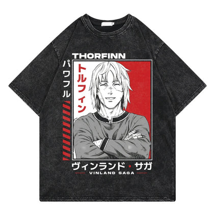 Vinland Saga: Vintage Washed Tshirt Graphic Print Hip Hop Streetwear Loose Y2k Summer Short Sleeve Harajuku 100% Cotton Top
