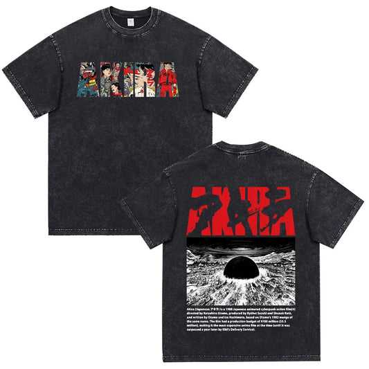 Akira: Washed Vintage T Shirt Science Fiction Cartoon Movie Shotaro Kaneda T-shirt Cotton Casual T-shirt
