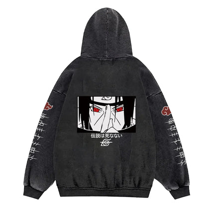 Anime Hoodies Men Women Gothic Manga Hooded Pullover Acid Wash Cotton Casual Sweatshirts Vintage Streetwear Men's Clothing