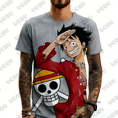 One Piece: Anime Luffy Cartoon 3D Print Men's T-shirt Summer Casual Cosplay Clothes Short Sleeve Tees Oversized Kids/Adult Tops