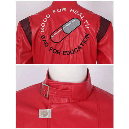Akira: Shotaro Kaneda Men Cosplay Costume Capsule Embroidered Red Leather Biker Jacket Halloween Party Full Set Outfit