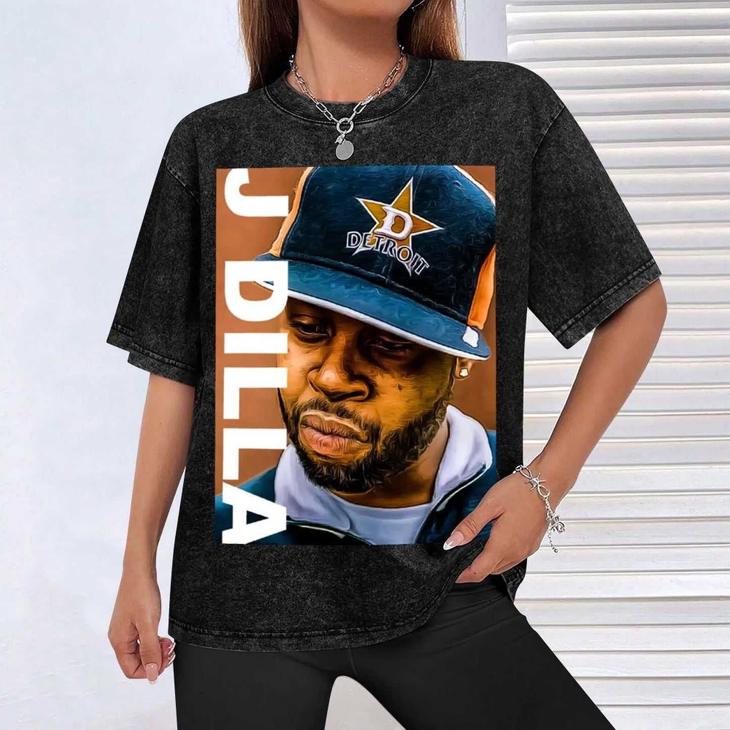 J Dilla: print art T-Shirt Basic Solid Color Short Sleeve Cotton Top