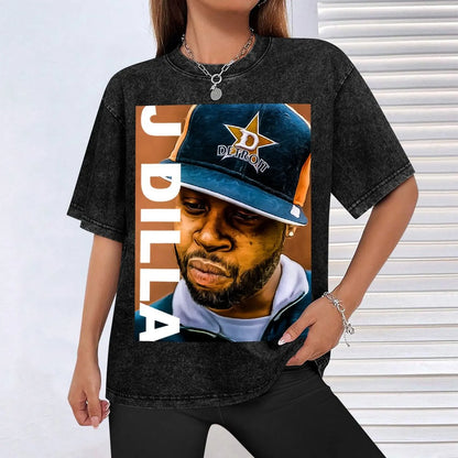 J Dilla: print art T-Shirt Basic Solid Color Short Sleeve Cotton Top