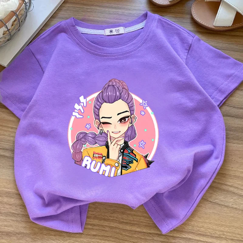 KPop Demon Hunters: Clothes Rumi Mira Zoey Short Sleeve T Shirt Kids Summer Casual Tops Cartoon Toddler Cotton Tee