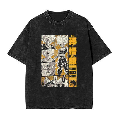 Dragon Ball : Son Gohan Manga DBZ Vintage Washed T Shirt  100% Cotton Clothes Leisure Round Collar Tee Shirt Plus Size T-Shirts