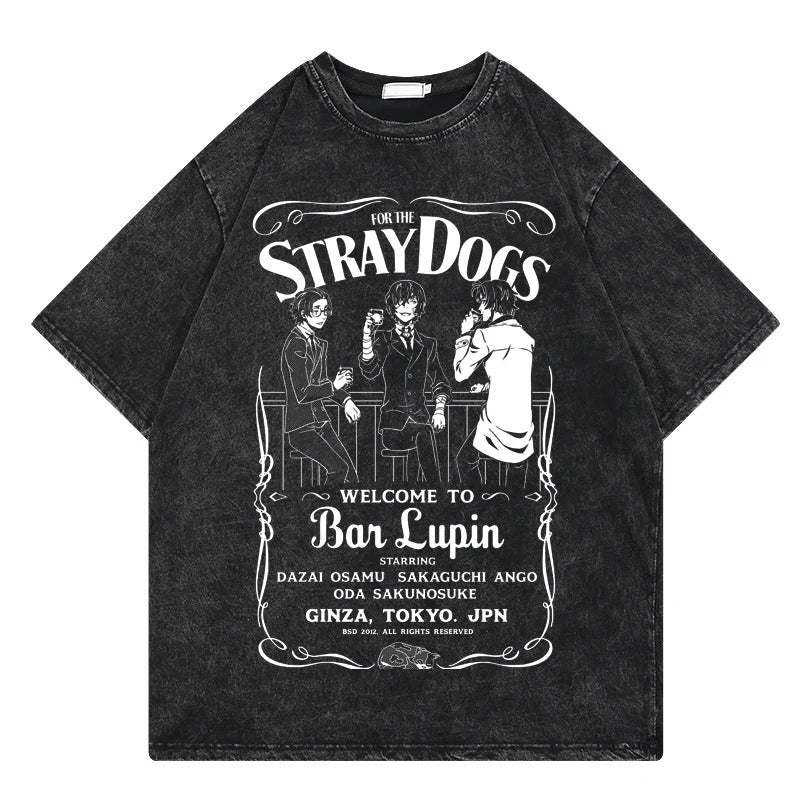 Bungo Stray Dogs: Vintage Washed Tshirt Loose Y2k Streetwear Print Casual 100% Cotton Harajuku Cool Tops Tees For Men Women
