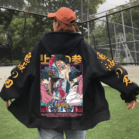 Demon Slayer: Akaza Zipper Hoodie Harajuku Hip Hop Pullover Tops Sweatshirt Gift
