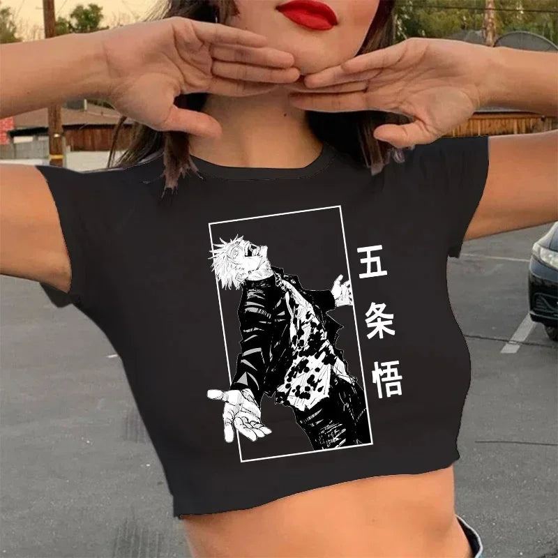 Jujutsu Kaisen: T Shirt Gojo Satoru Tops Yuji Itadori Cropped Tees T-shirt