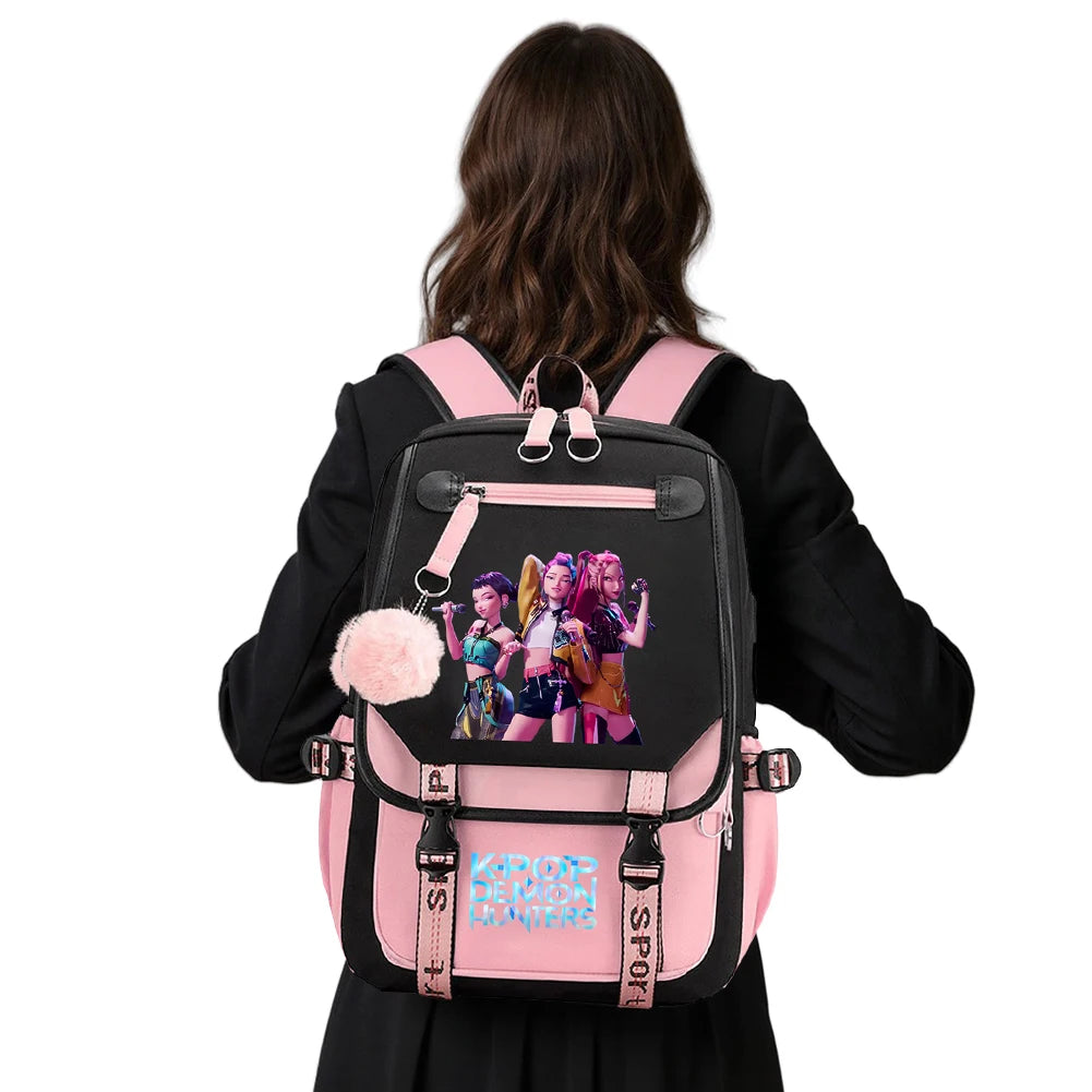K-Pop Demon Hunters -  Bookbag Student Anime Kawaii School Bags USB Charging Backpack Teenagers Large Capacity Slayer Rucksack