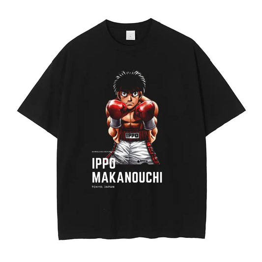 Hajime no Ippo: T-shirts Streetwear Vintage Washed Fighting Spirit T Shirt Oversized Short Sleeve Retro Manga Tops Tees Men