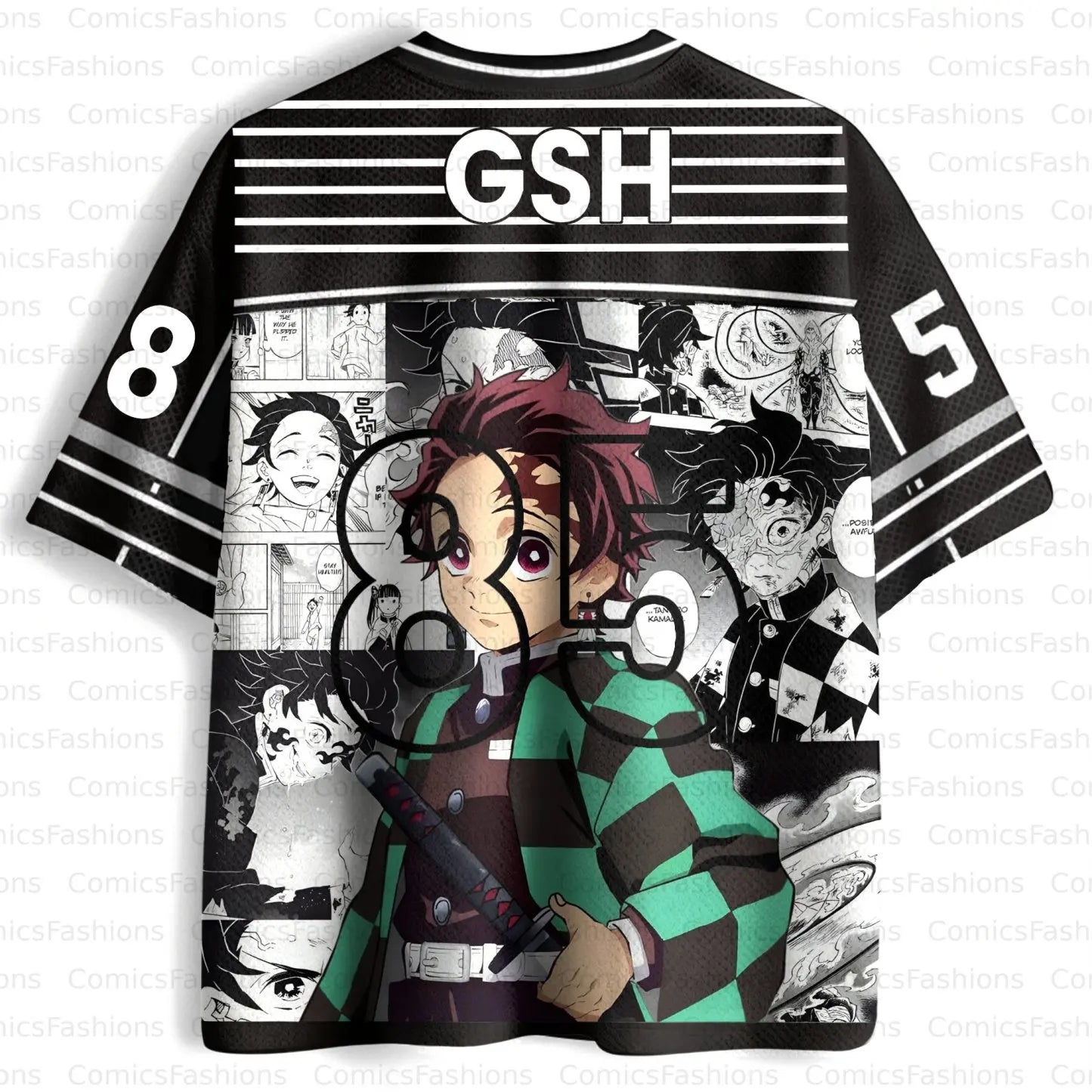 Demon Slayer: Kyojuro Rengoku Flame Hashira Oversize V-Neck Jersey Unisex Streetwear Daily Casual Outfit T-shirt for Anime Fans