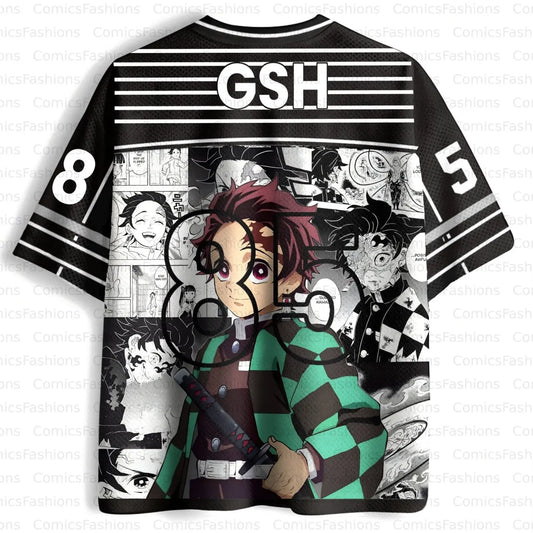 Demon Slayer: Kyojuro Rengoku Flame Hashira Oversize V-Neck Jersey Unisex Streetwear Daily Casual Outfit T-shirt for Anime Fans