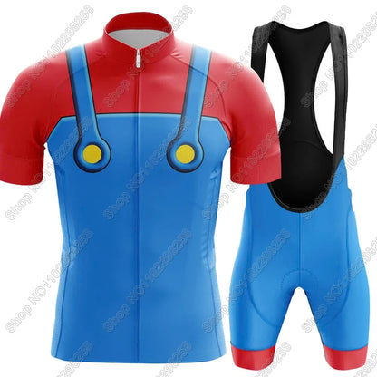 Super Mario: Mario and Luigi theme colors-- Cycling Jersey Set Men Funny Cycling Clothing Summer Road Bike Shirt Suit Bicycle Bib Shorts MTB Maillot