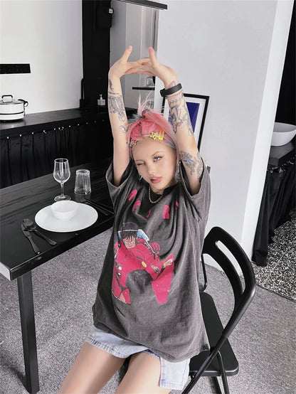 Akira: Vintage T-Shirt Summer Washed 100% Cotton Loose High Street Casual Men and Women Short Sleeve