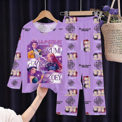 KPop Demon Hunter: New Spring Pijamas Long Sleeve Print Cartoon Hunter Pajamas Set Kids Boys Girls Sleepwear Nightwear Homewear Clothes Set