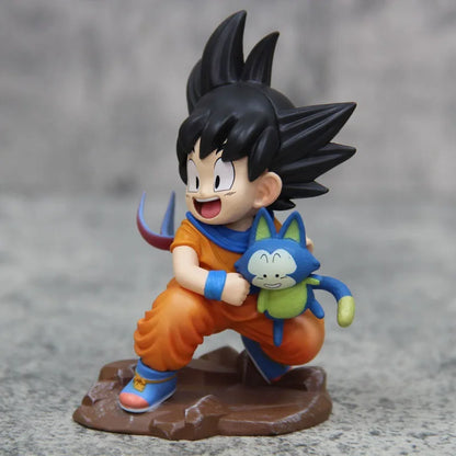 Dragon Ball: Childhood Little Goku Hugs Puer Ya Mu Tea Little Follower Figures Doll Pvc Model Statue Collection Toys Ornamen Gift