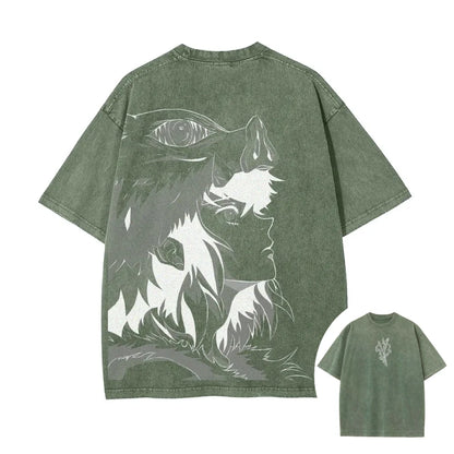 Demon Slayer: Men's Women's Washed T-Shirt Inosuke Hashibira Summer Spring Anime Tee Retro Distressed High Quality Short Sleeve