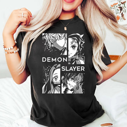 Demon Slayer: T-Shirt Tanjiro Nezuko Zenitsu Inosuke Anime Graphic Tee, Kimetsu No Yaiba Shirt