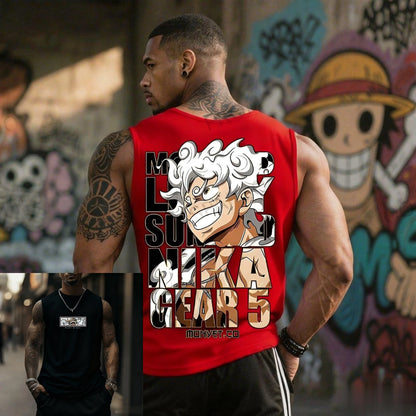 One Piece: Fitness Sleeveless Tank Top Men Anime Luffy Gear 5 Streetwear Summer Casual Gym Vest Workout Bodybuilding Muscle Shirt
