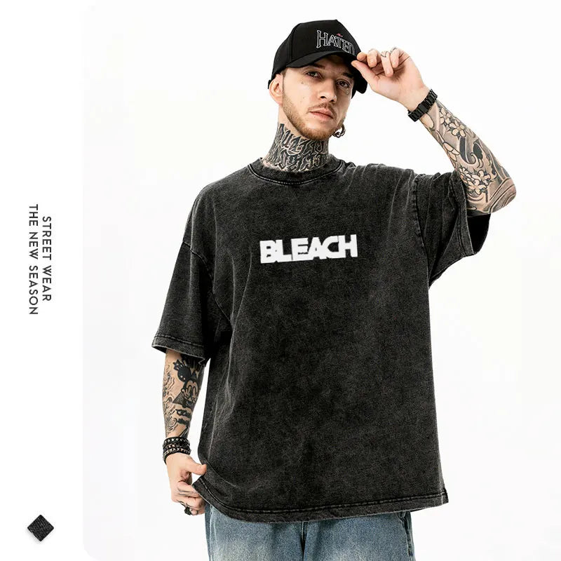 Bleach: Zaraki Kenpachi T Shirts Oversized Vintage Washed  T-shirt Manga Kurosaki Ichigo T Shirt Renji Uryuu Tops Tees Man