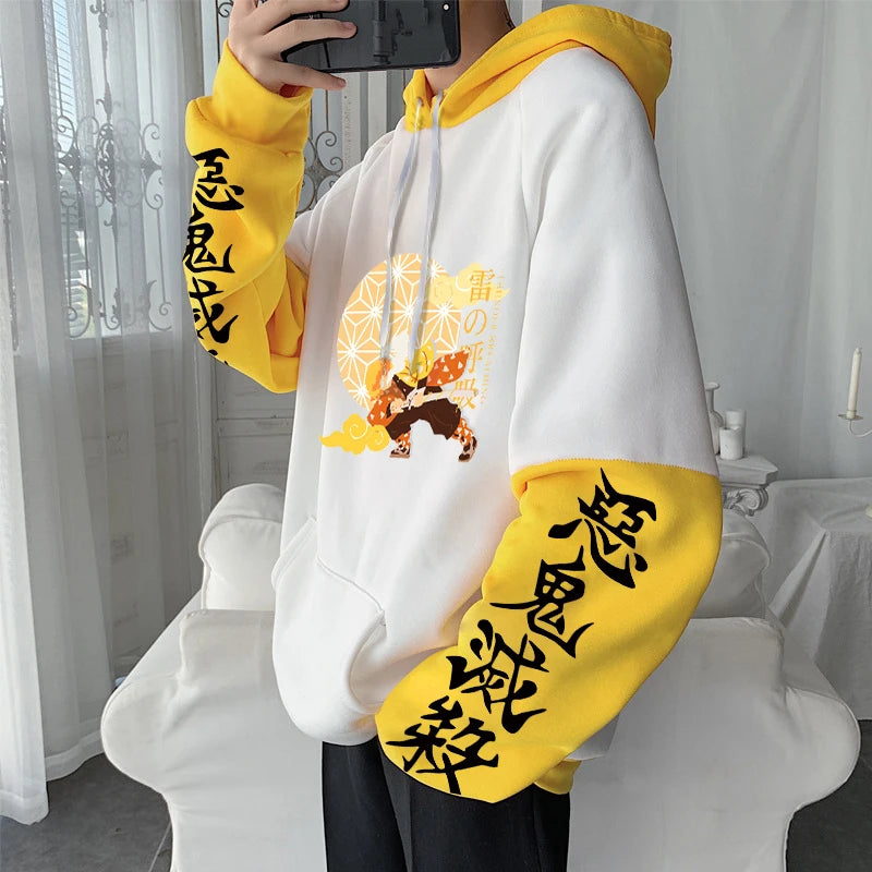 Demon Slayer: Zenitsu Agatsuma Anime Hoodie Oversize Long Sleeve Men Sweatshirt Harajuku Plus Size Kimetsu no Yaiba Manga