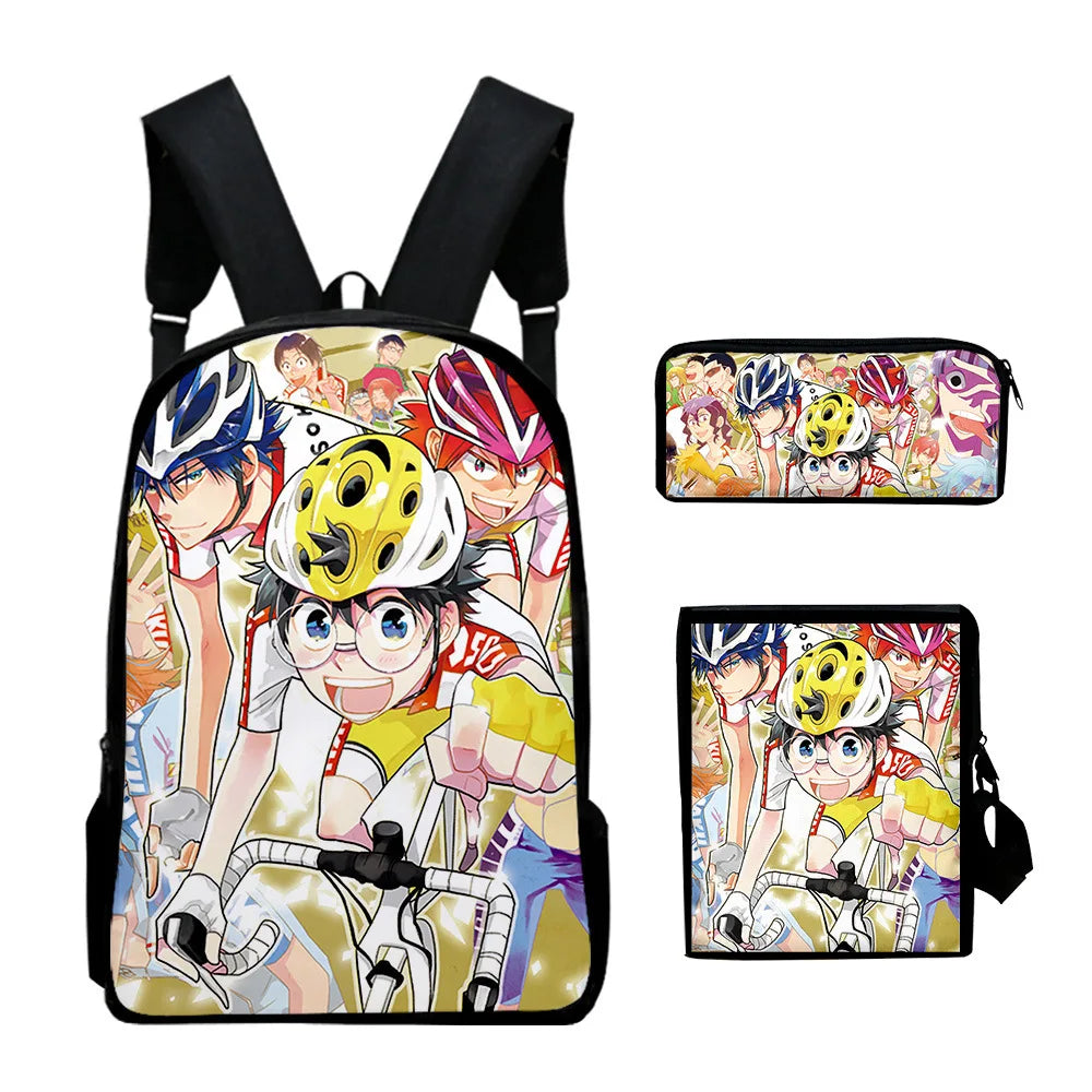 Yowamushi Pedal :3D Print 3pcs/Set pupil School Bags Laptop Daypack Backpack Inclined shoulder bag Pencil Case