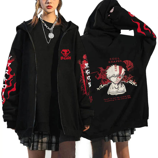 Bleach: Kurosaki Ichigo Printed Hooded Men Women Zip Up Hoodies Casual Loose Sweatshirt Harajuku Unisex Zipper Jacket
